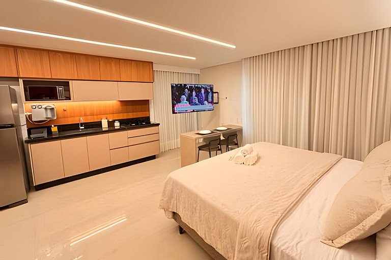 Flat Cama SuperKing Cozinha Completa com Varanda - RTM12